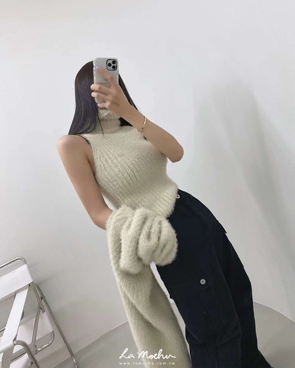馬海毛短版坑條外套